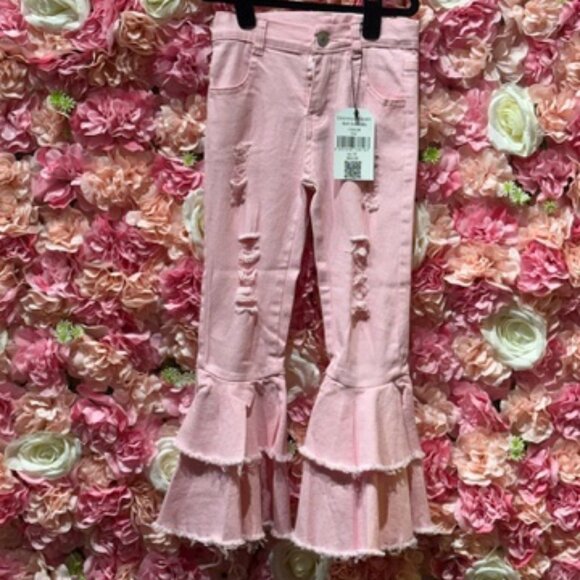 Other - Pink double bell bottom jeans- girls